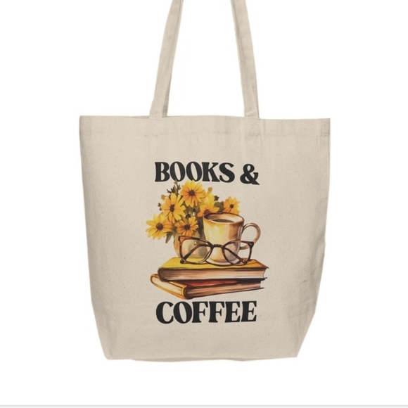 Books and Coffee Custom Tote Bag - Picture 2 of 3